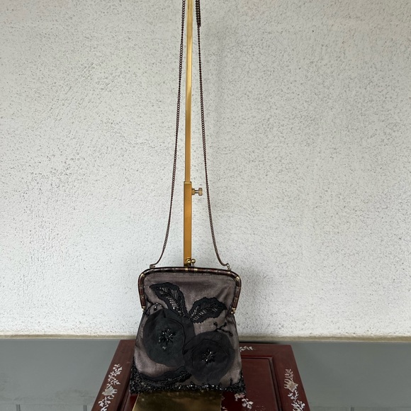 Elegant Beaded Black Silk Handbag Made in India - Picture 2 of 8